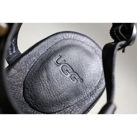 UGG Platform Sandals Leather Size 10 Black Naima Boho Beaded Ankle Strap - Picture 6 of 10